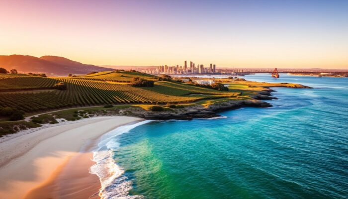 Pemandangan indah Perth dengan pantai dan kebun anggur